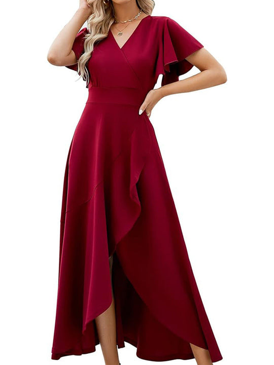 Damen Elegantes Maxikleid mit fließendem Rock und Rüschendetails