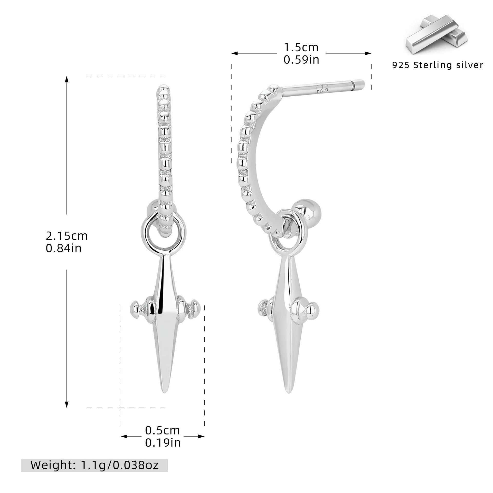 Damen Ohrhänger mit stilvollem Spikes-Design aus 925 Sterling Silber Shop Nory