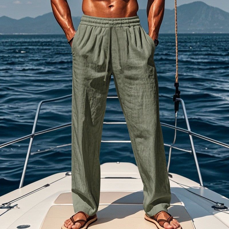Herren lockere Leinenhose mit elastischem Bund und atmungsaktivem GewShopnorye