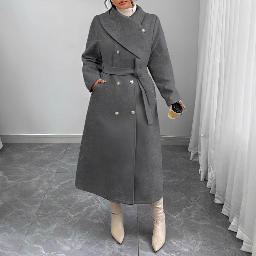 Damen Doppelreihiger Wollmix-Mantel mit weitem Schalkragen und Bindegürtel Shop Nory