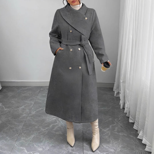 Damen Doppelreihiger Wollmix-Mantel mit weitem Schalkragen und Bindegürtel Shop Nory