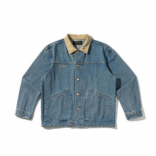 Unisex Boxy-Denim-Blousonjacke mit Cordkragen und Utility-Taschen Shop Nory