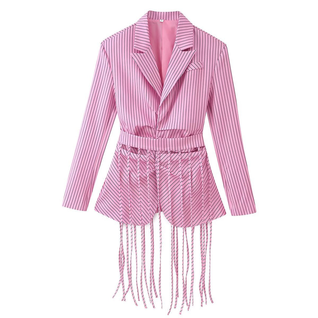 Damen Taillierter Blazer mit Fransen‑Detail und Nadelstreifen Shop Nory