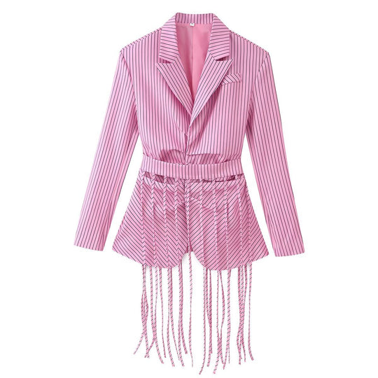 Damen Taillierter Blazer mit Fransen‑Detail und Nadelstreifen Shop Nory