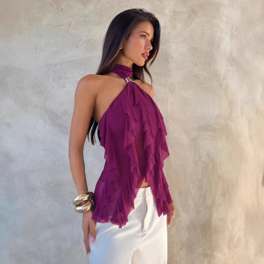 Damen Top mit asymmetrischem Schnitt und dekorativen Rüschen