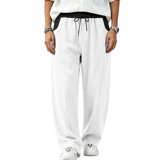 Herren Locker sitzende Leinen-Mischstoff Freizeithose mit Elastischem Tunnelzug und Seitentaschen Shop Nory