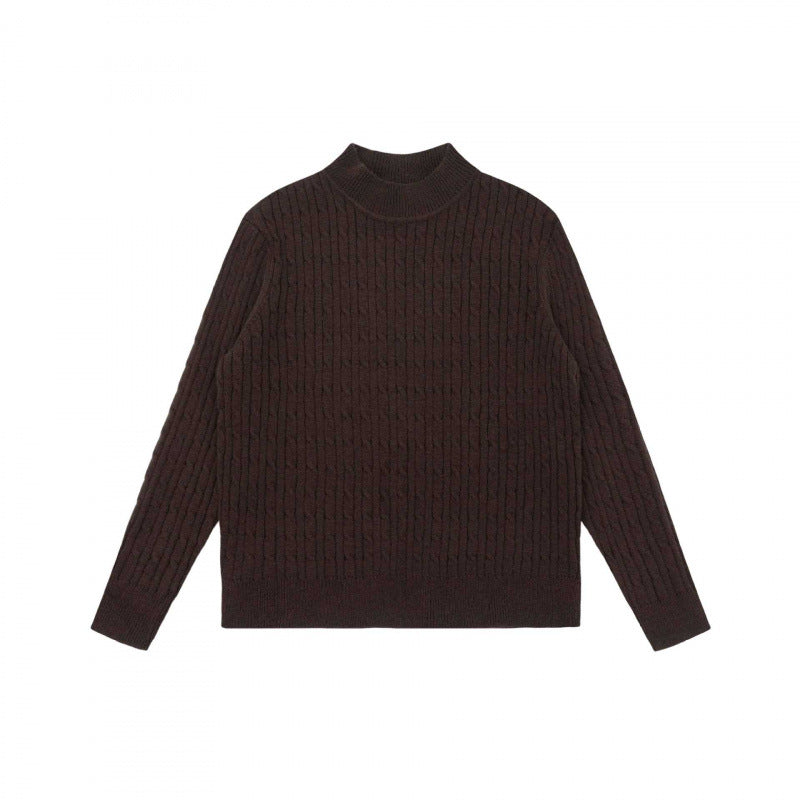 Unisex Oversize Zopfmuster-Pullover mit kurzem Stehkragen und geripptem Saum Shop Nory