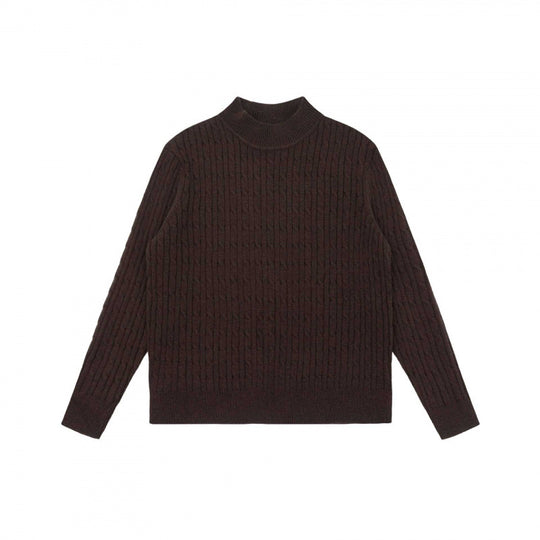Unisex Oversize Zopfmuster-Pullover mit kurzem Stehkragen und geripptem Saum Shop Nory