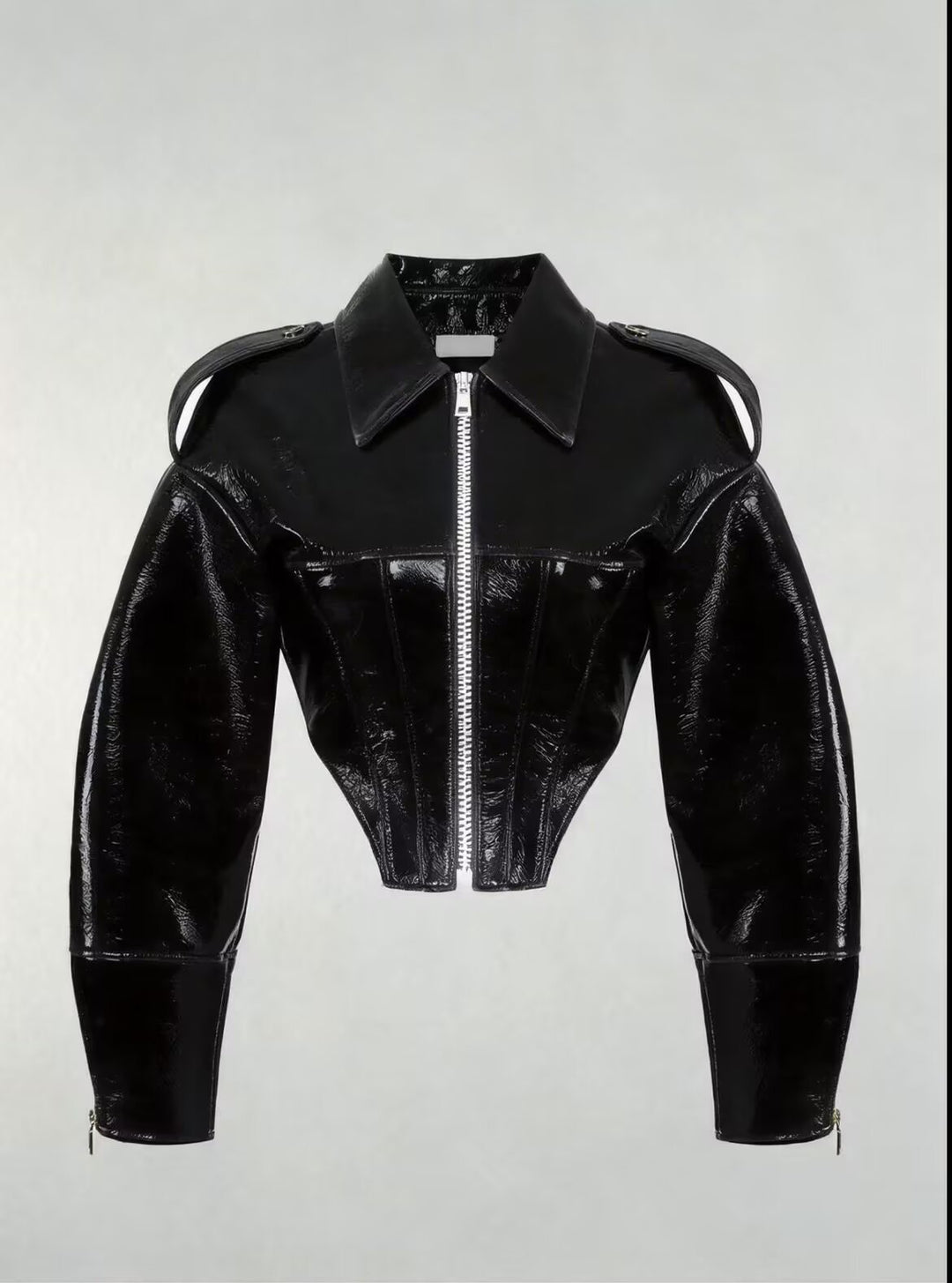 Damen kurz geschnittener Lackoptik-Blouson mit tailliertem Korsett-Schnitt Shop Nory