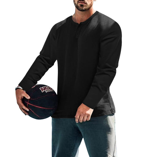 Herren Langarm-Henley-Oberteil aus Baumwoll-Mix schmal geschnitten Shop Nory