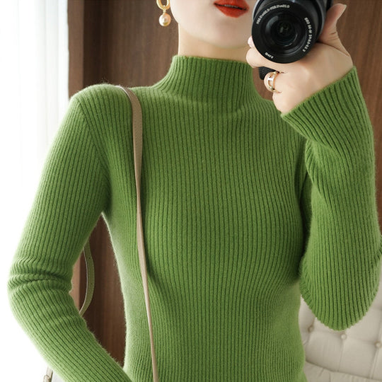 Damen Körperbetonter Rippenstrick-Rollkragenpullover mit Stretch-Effekt Shop Nory