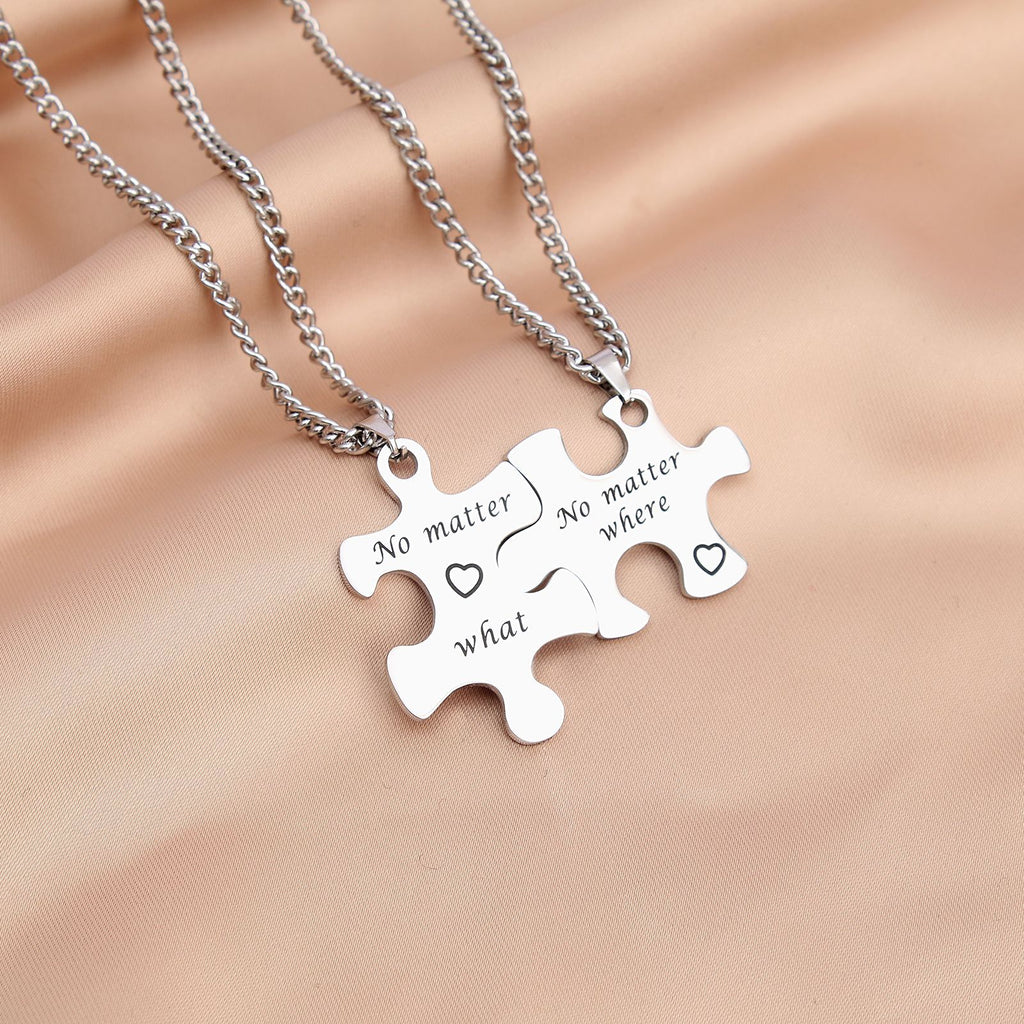 Damen Paar-Halsketten im Puzzle-Design mit gravierten Botschaften Shop Nory