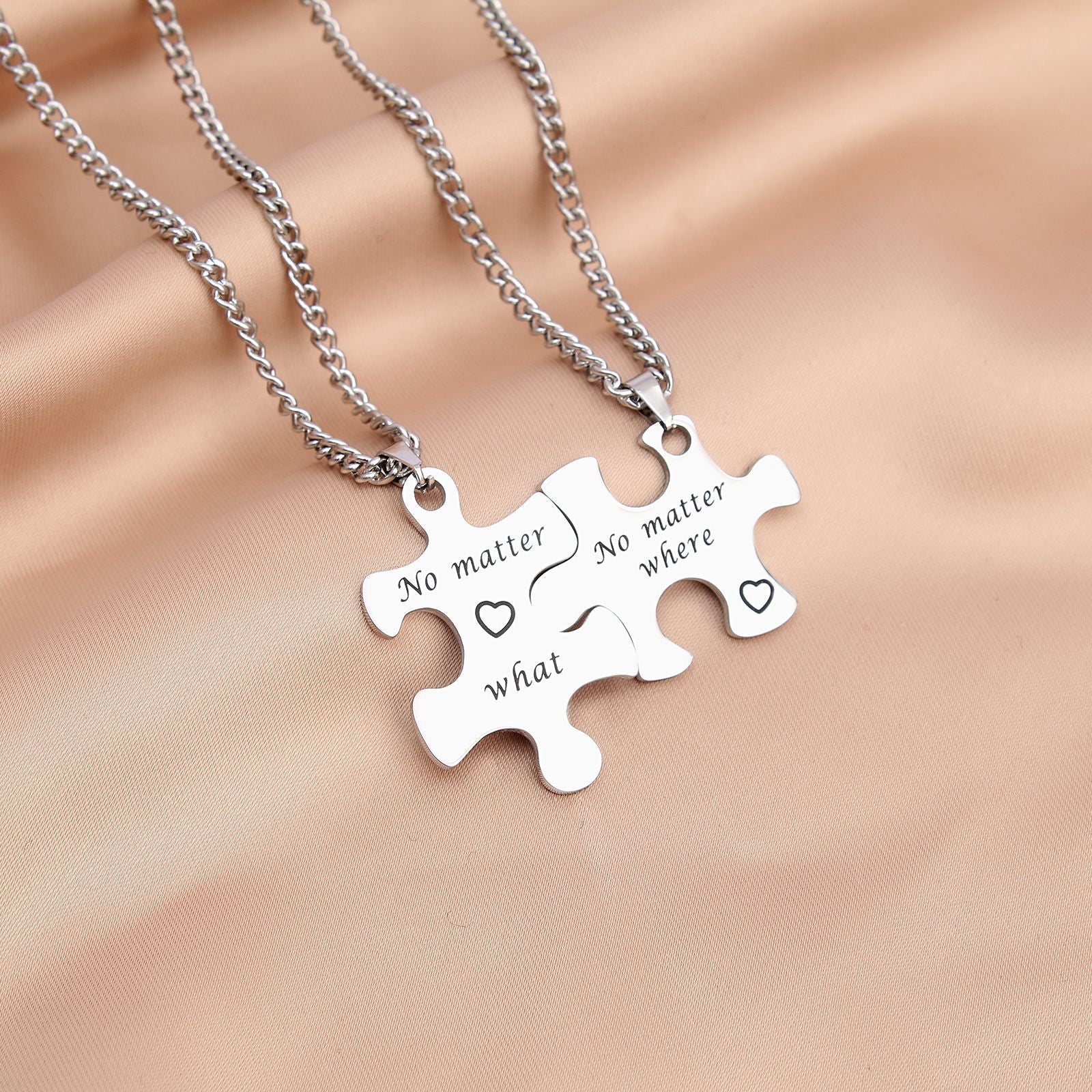 Damen Paar-Halsketten im Puzzle-Design mit gravierten Botschaften Shop Nory
