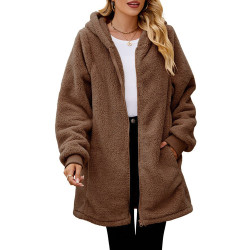 Damen nan midilanger Soft-Teddy Parka mit Kapuze, elastischen Bündchen und Zweiwege-Reißverschluss Shop Nory