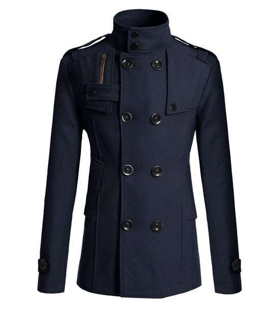Herren Doppelreihiger Cabanmantel mit Stehkragen, Schulterklappen und taillierter Silhouette Shop Nory