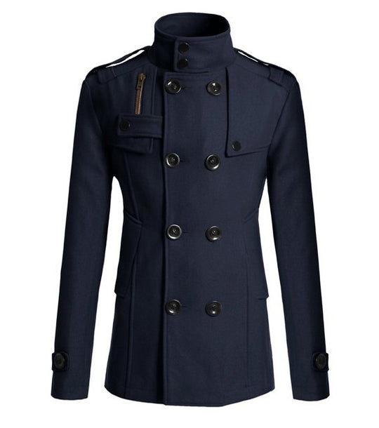 Herren Doppelreihiger Cabanmantel mit Stehkragen, Schulterklappen und taillierter Silhouette Shop Nory