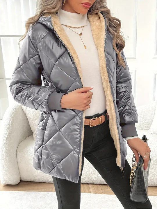 Damen Steppjacke mit Teddyfutter und Kapuze Shop Nory