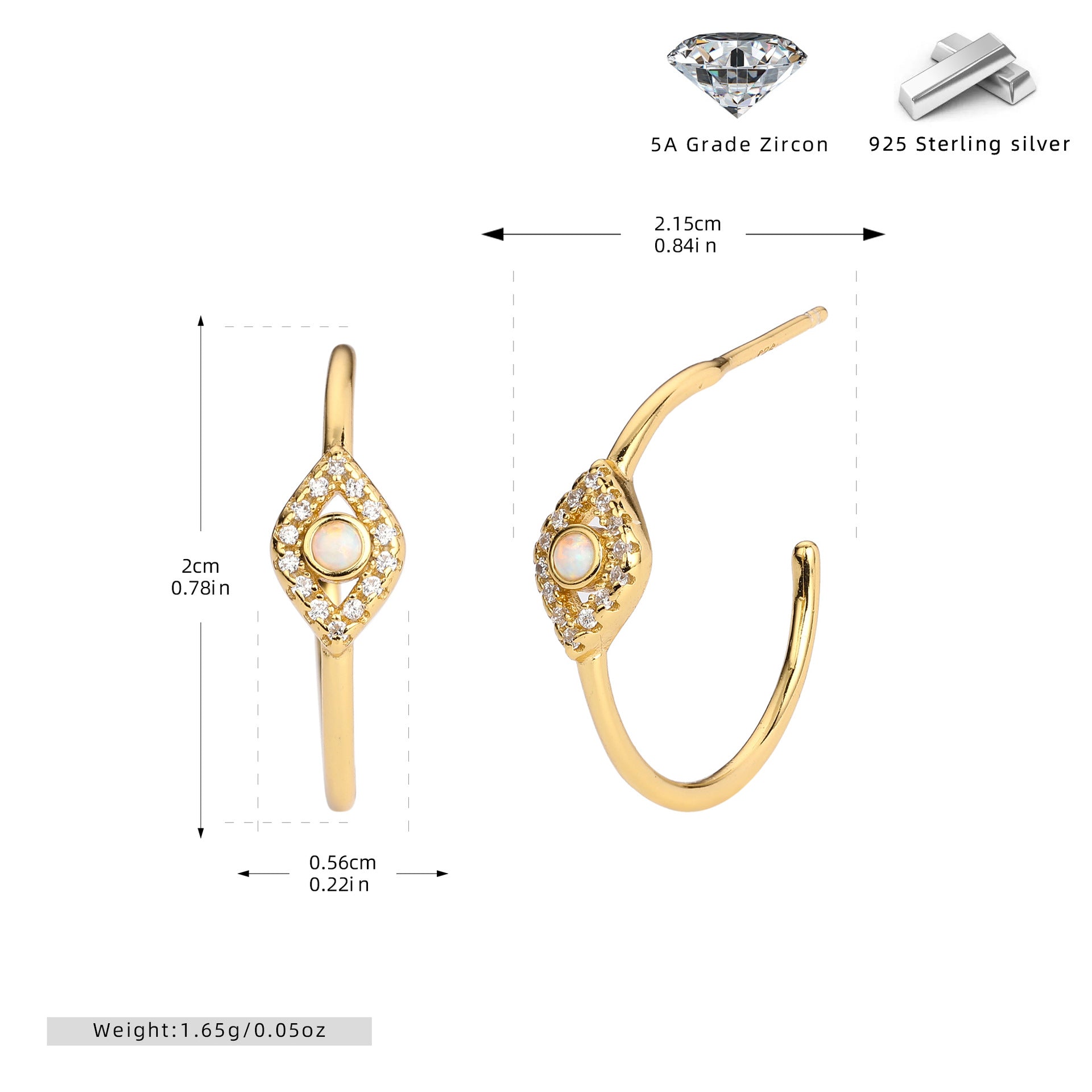 Damen Ohrstecker mit Zirkon und hochwertigem 925 Sterling Silber Shop Nory