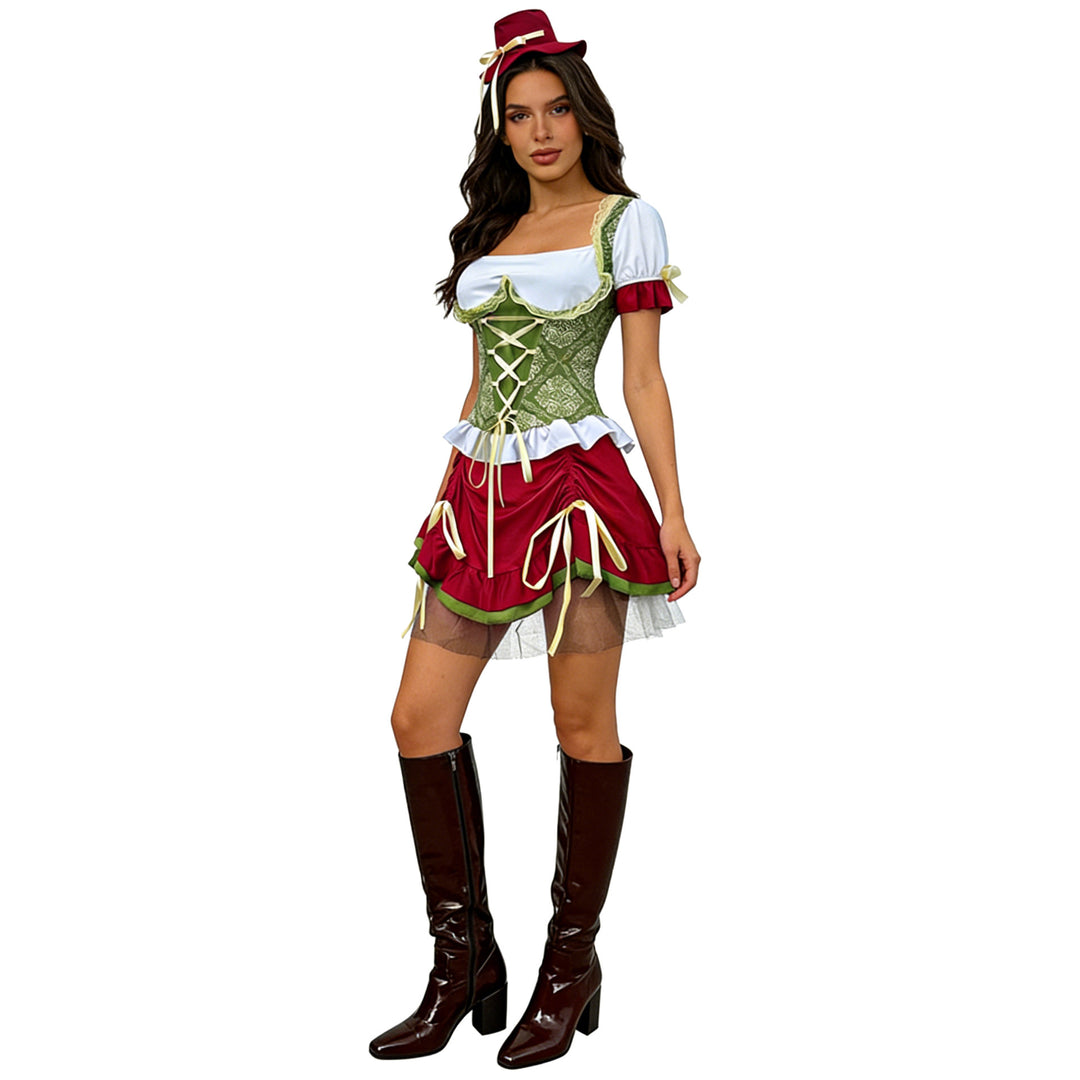 Damen nan kurzes Dirndl Trachtenkleid mit Schnürcorsage, Spitzenkragen und gerafftem Rock Shop Nory