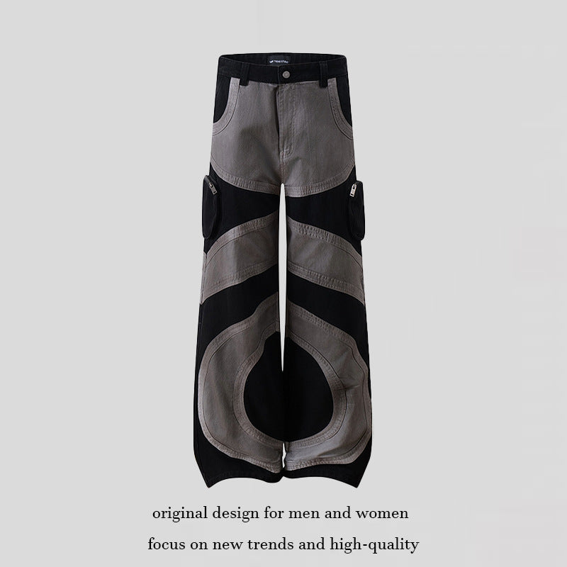 Damen weite Patchwork-Cargo-Culottehose mit aufgesetzten Zipper-Taschen und kontrastnähten Shop Nory