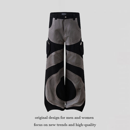 Damen weite Patchwork-Cargo-Culottehose mit aufgesetzten Zipper-Taschen und kontrastnähten Shop Nory