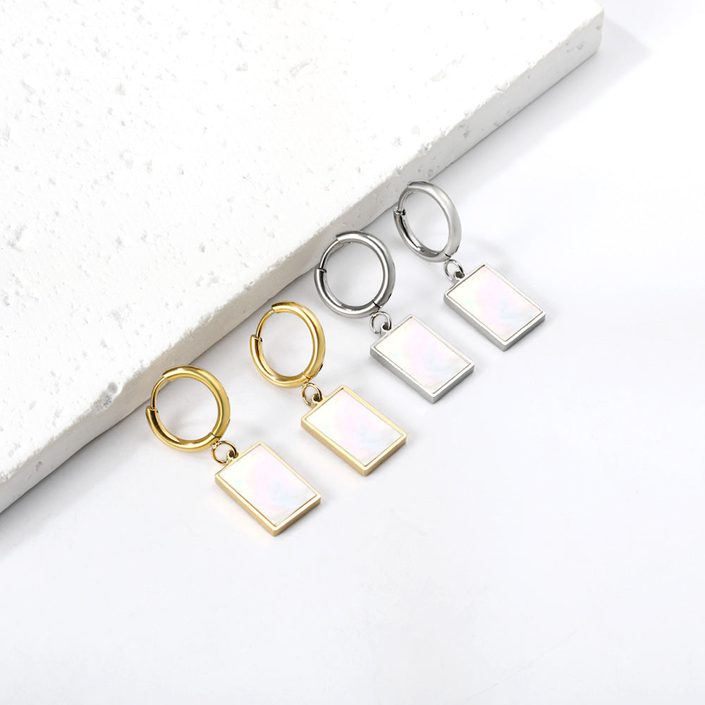 Damen elegante Edelstahl Ohrhänger mit satiniertem Rechteckanhänger Shop Nory