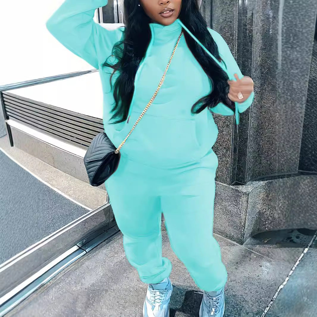 Damen nan kuscheliges Hoodie‑und Jogginghose Set mit hohem Kragen, Kängurutasche und tailliertem Bund Shop Nory