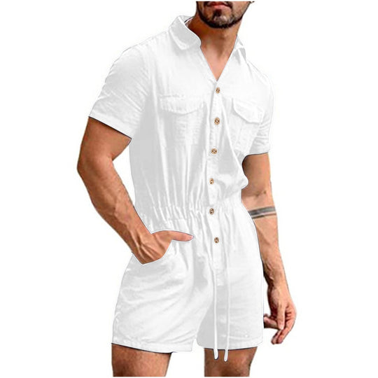 Herren Kurzoverall mit lShopnoryhaftem Blumenmuster Shopnory