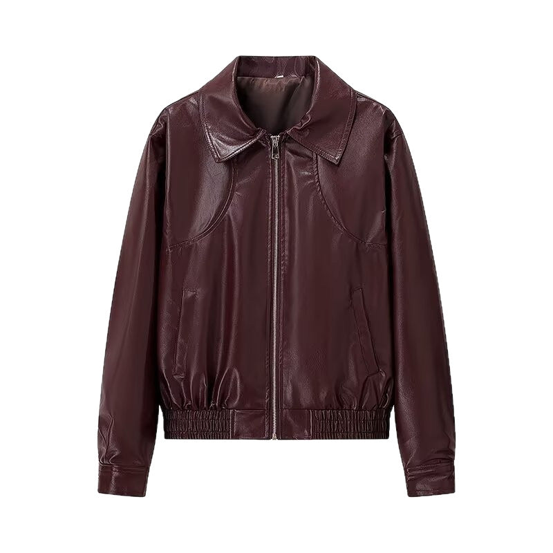 Damen Glänzende Kunstleder-Blousonjacke mit Reißverschluss und elastischem Saum Shop Nory