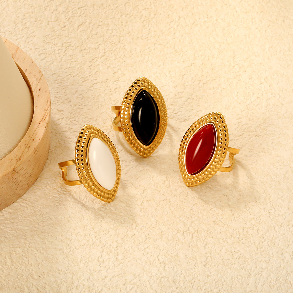 Damen Ring mit verstellbarem Goldoberfläche und schwarzem Edelstein Shop Nory