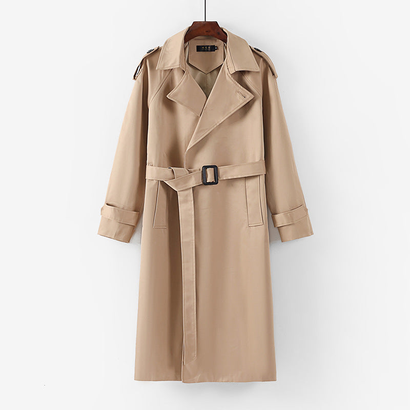 Unisex Langer minimalistischer Trenchcoat mit Gürtel und Schulterklappen Shop Nory