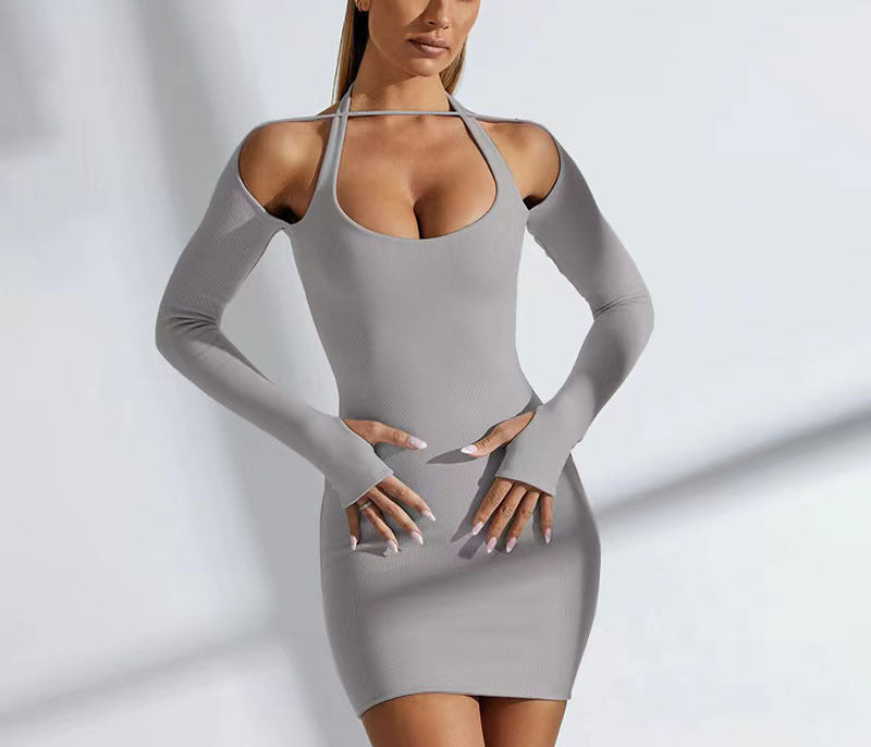 Damen Figurbetontes Minikleid mit Schulter-Cutouts, langen Ärmeln und Daumenöffnungen Shop Nory