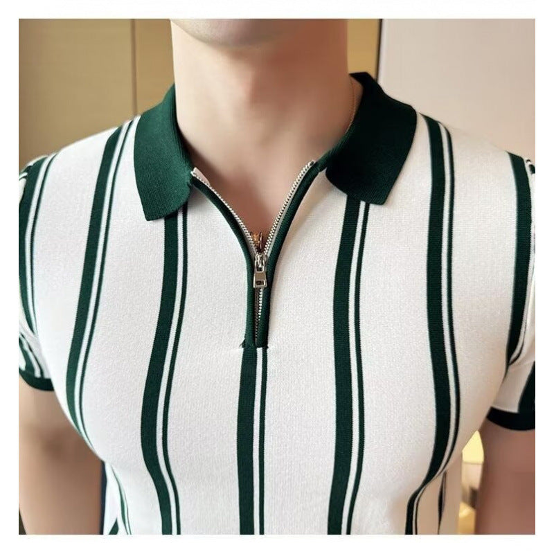 Herren Sportliches Poloshirt mit Reißverschluss und Streifen Shop Nory