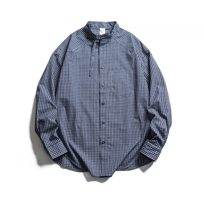 Herren Karierter Oversize-Hemd mit Stehkragen, Kordelzug und Raglanärmeln Shop Nory