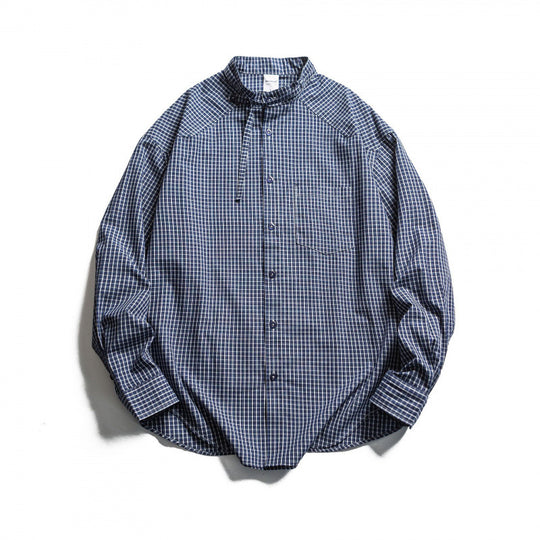 Herren Karierter Oversize-Hemd mit Stehkragen, Kordelzug und Raglanärmeln Shop Nory