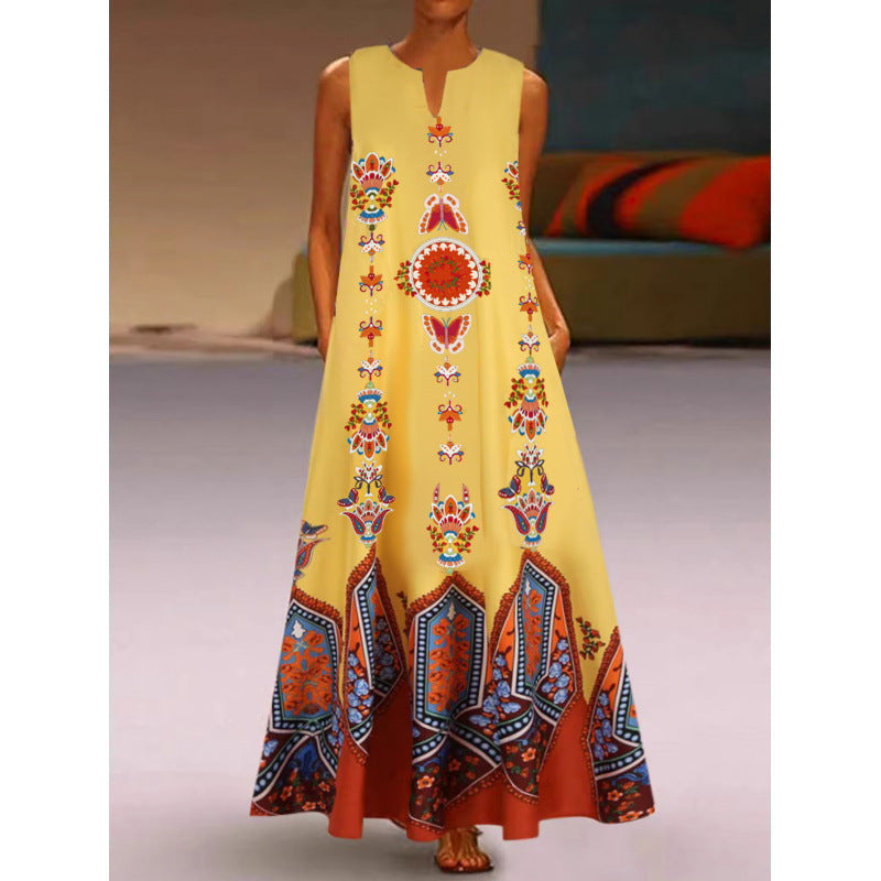 Damen Maxikleid mit elegantem floralem Design und seitlichen Taschen Shopnory