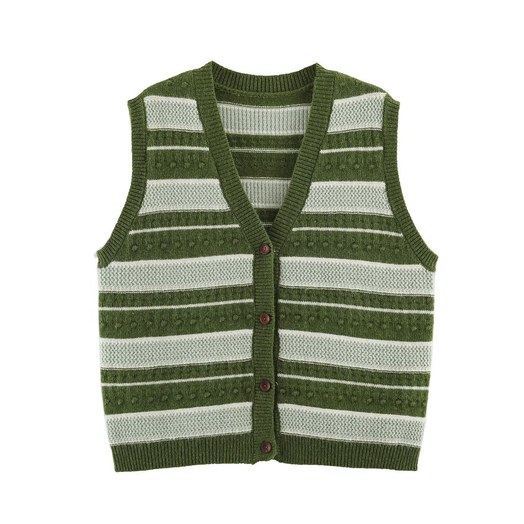Damen Feingestrickte Weste mit V-Ausschnitt, Strukturstreifen und Knopfleiste Shop Nory