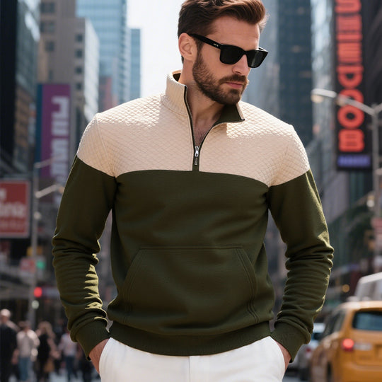 Herren nan gestepptes Sweatshirt mit Stehkragen, Halbreißverschluss und Kängurutasche Shop Nory