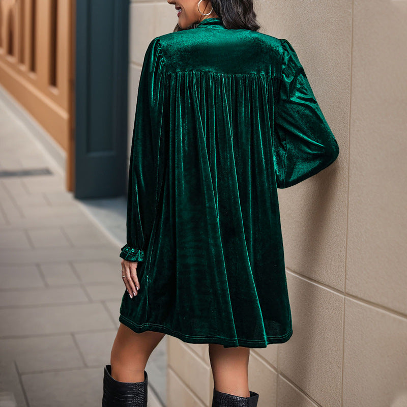 Damen Samt-Minikleid mit Wickeloberteil, Empire-Taille und Rüschenmanschetten Shop Nory