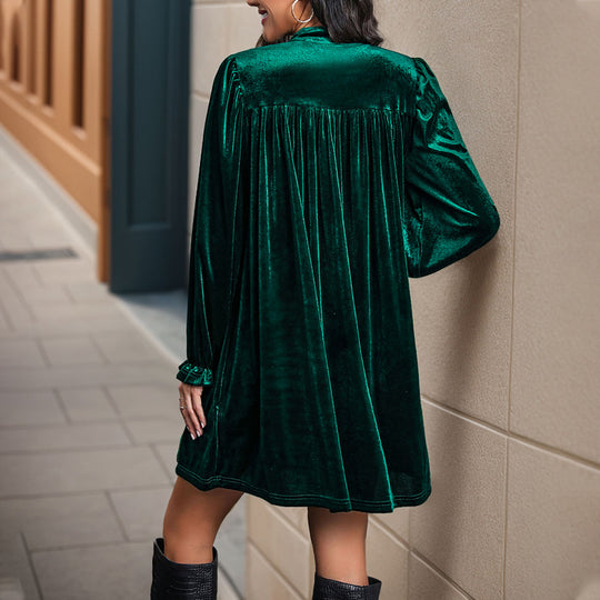 Damen Samt-Minikleid mit Wickeloberteil, Empire-Taille und Rüschenmanschetten Shop Nory