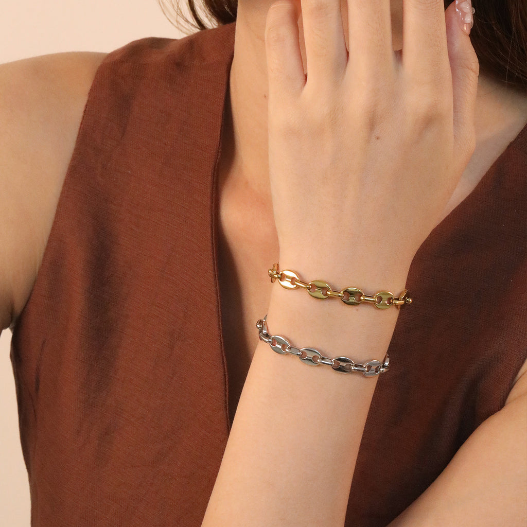Damen Edelstahl Gliederarmband mit hochwertigem Design und individuellem Verlängerungsverschluss Shop Nory