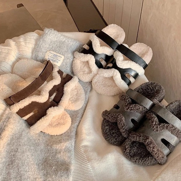 Damen Teddy-gefütterte Pantoletten mit verstellbaren Riemen Shop Nory