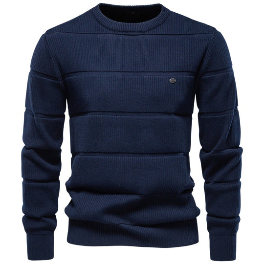 Herren Gestrickter Rundhals-Pullover mit Stepp-Optik und Rippbündchen Shop Nory