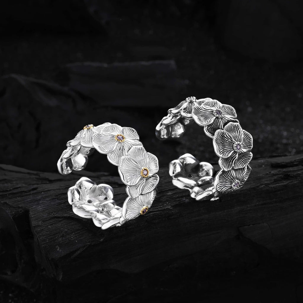 Damen Offener Ring mit filigranem Blumenmotiv Shop Nory