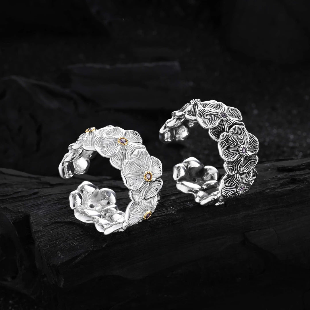 Damen Offener Ring mit filigranem Blumenmotiv Shop Nory
