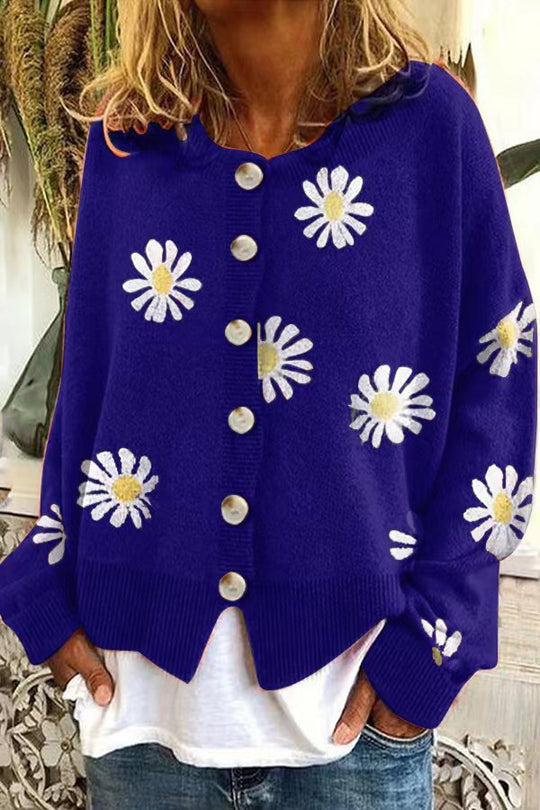 Damen gestreifte Strickjacke mit Blumenmuster