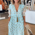 Damen Boho-Stil Kleid mit geflochtener Schnürung und handgefertigten Details