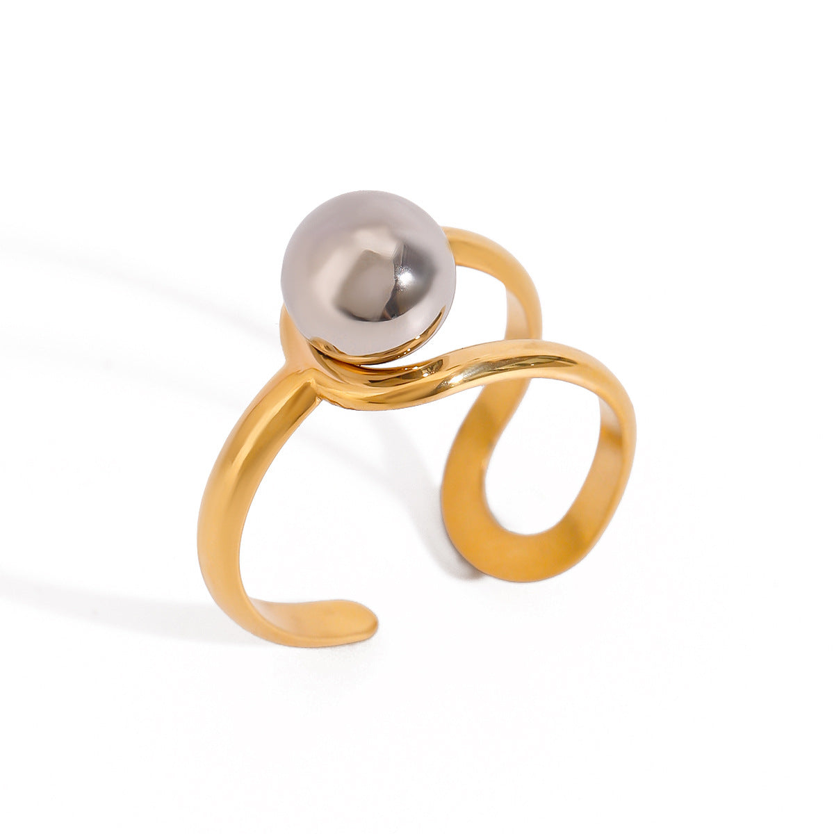 Damen Offener Ring mit elegantem Kugeldesign aus hypoallergenem Edelstahl Shop Nory