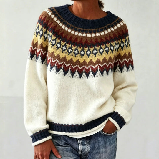 Damen Rundhalsausschnitt Norweger-Pullover mit Fair-Isle-Jacquard Shop Nory