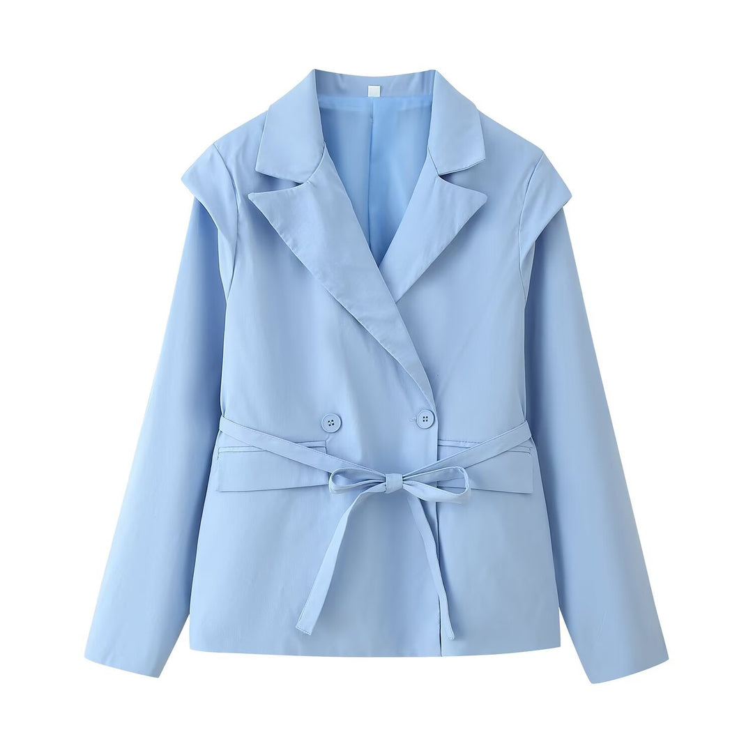 Damen Taillierter Bindegürtel-Blazer mit doppelter Knopfleiste und Reverskragen Shop Nory